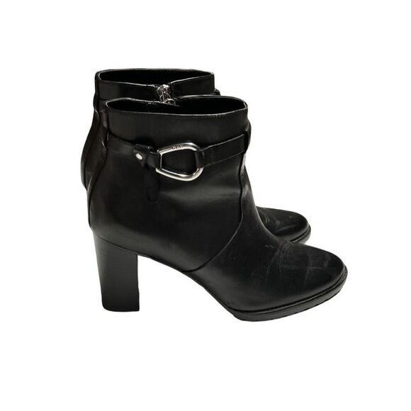 Like New RL Ralph Lauren Laletta Black Leather Italian High Heel Ankle Booties - Picture 6 of 8